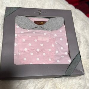 7 for all Mankind long sleeve Pink gray Polka dot bib onesie set 6-9M